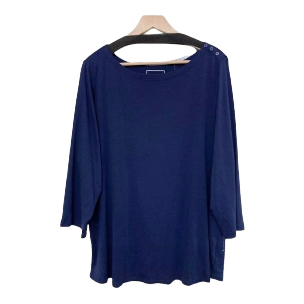 NEW Plus Charter Club Navy Tunic Top Boatneck 3/4 Sleeves Pima Cotton Plus 0X
